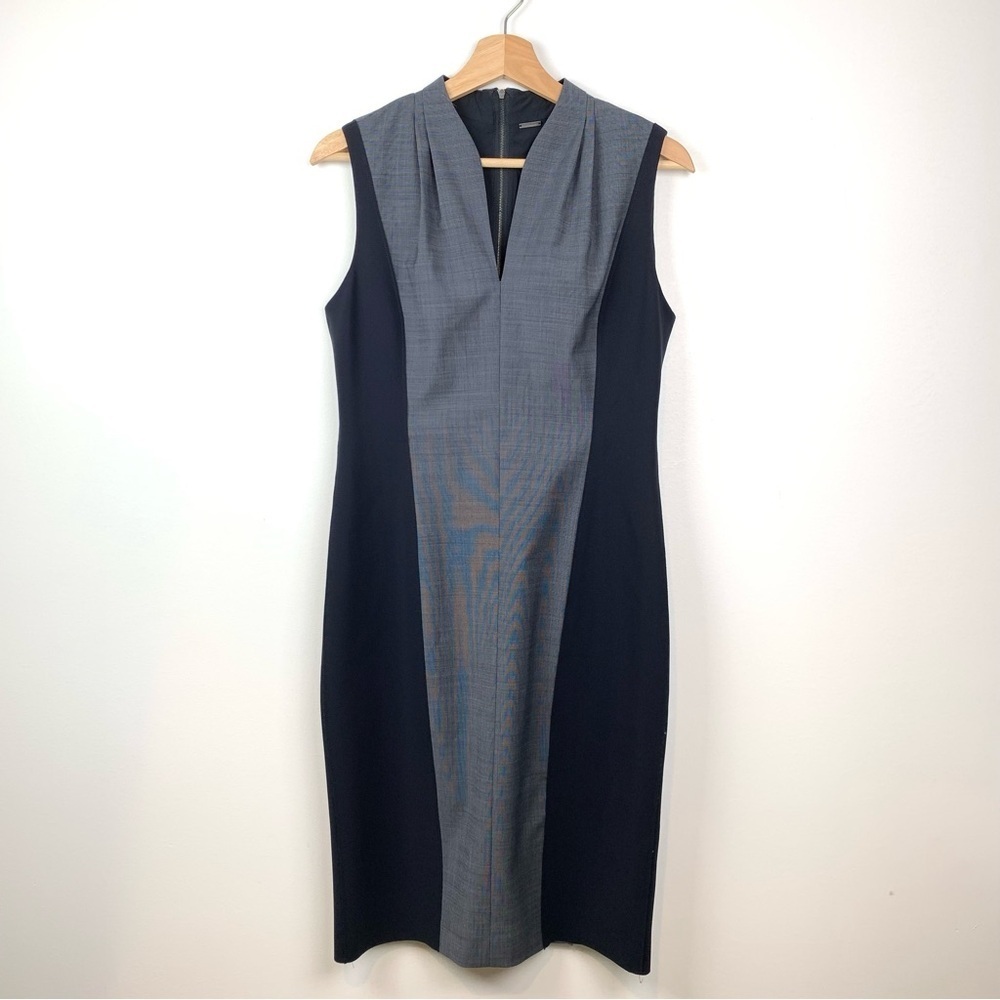 Elie Tahari Pencil Dress Sz 8 Midi Sleeveless Zip Color Block Blue Officecore